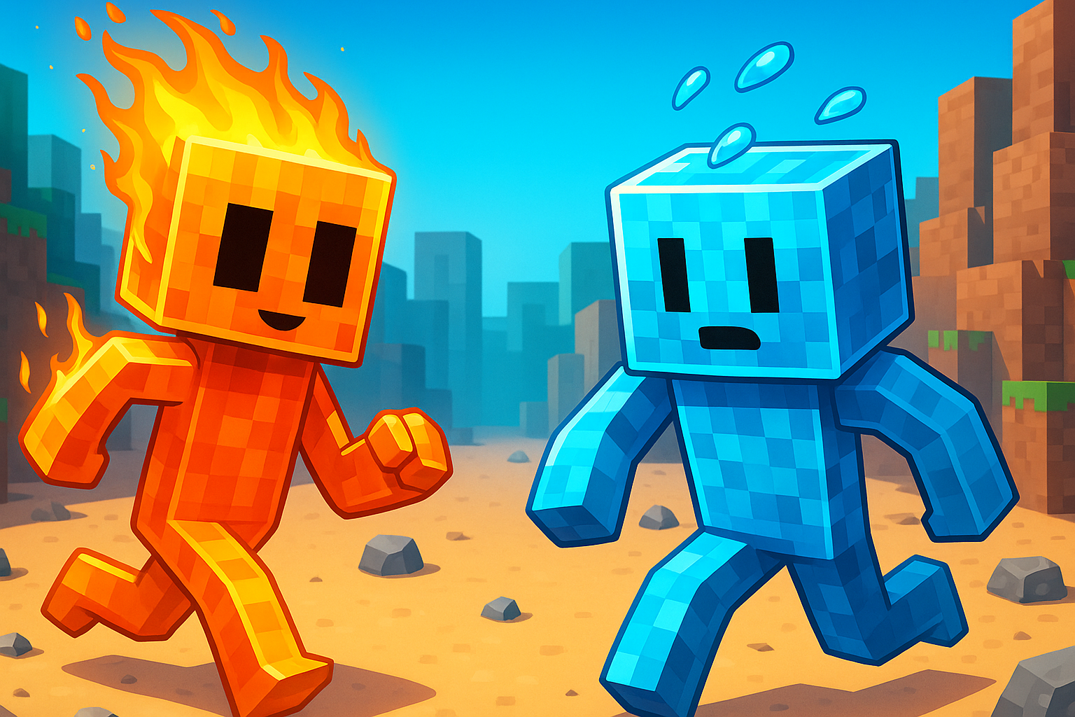Fire Water Stickman: Block World Adventure Game Online gameplay preview